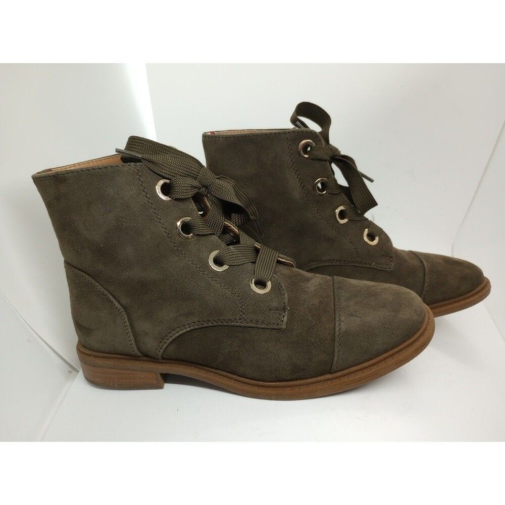 Tommy Hilfiger Judsen Lace Up Ankle Booties Dark Green Suede Womens 7 M EUC